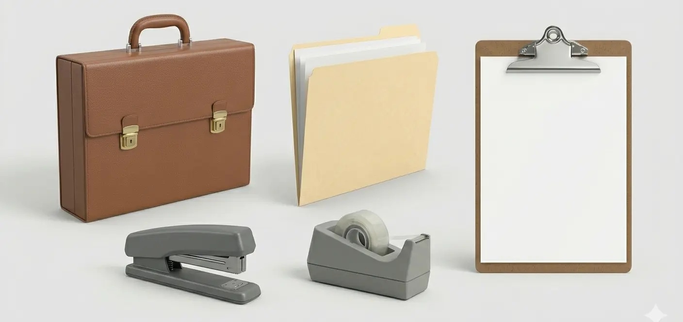 Office briefcase and supplies